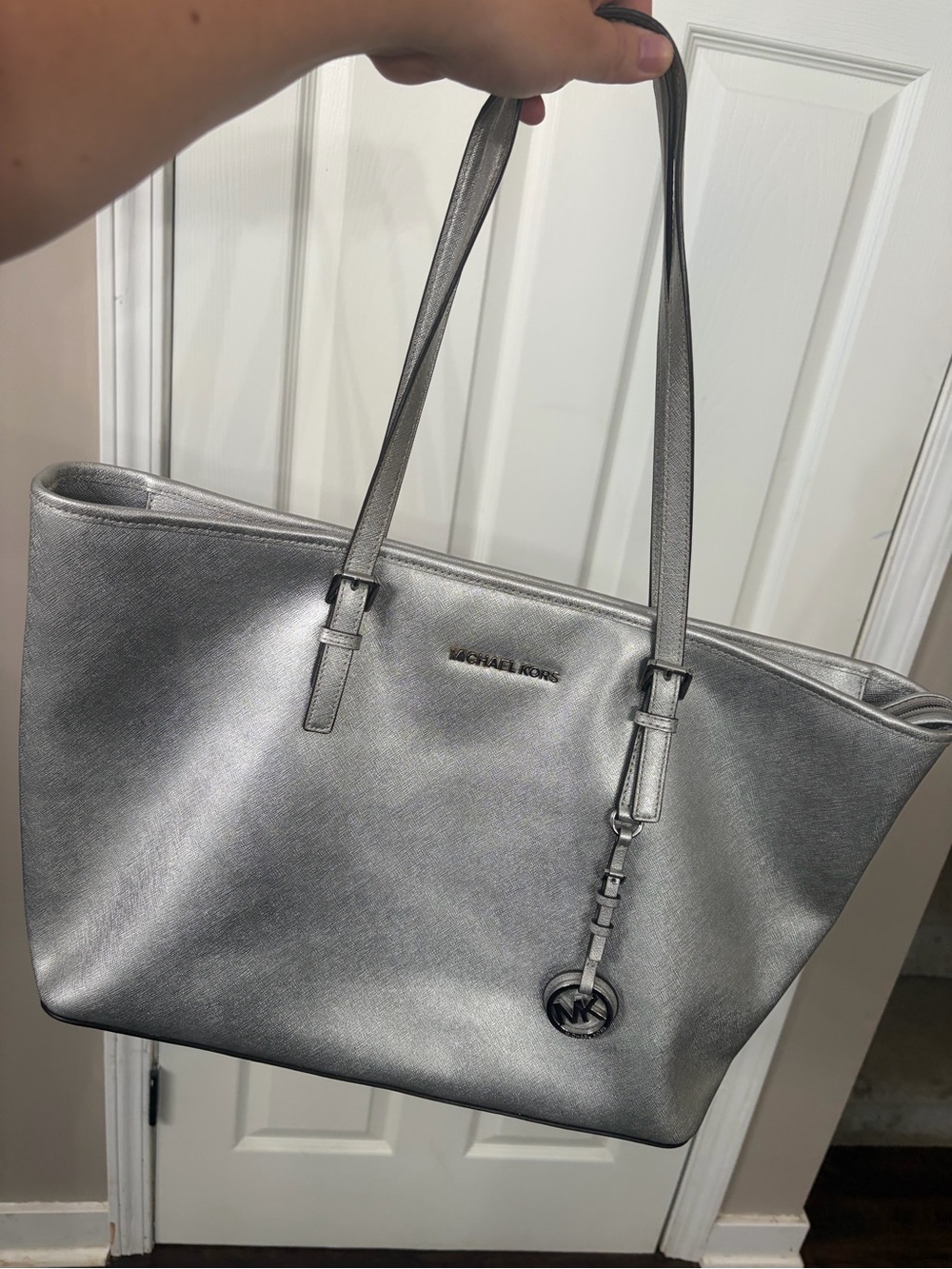 Michael Kors Metallic Silver Saffiano Tote